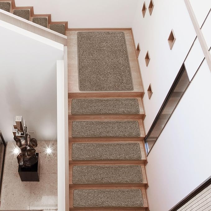 PURE ERA Carpet Stair Treads Tape Free Non Slip Indoor Stair Carpet Stair Protectors Pet-Friendly Non-Slip Skid Resistant Washable Reusable 8" x 30"(2 Pieces,Camel Brown)