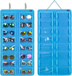 AROUY Sunglasses Organizer Storage, Hanging Dust Proof Wall Pocket Glasses Organizer - 16 Felt Slots Sunglass Organizers Holder with Metal Hook and Sturdy Rope (Dust Proof, Light Blue)