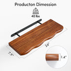 24inch Walnut Floating Shelves for Wall,Luxury Rustic Solid Wood Shelf Bracket for Room Decor/Storage/Display,Wall Mounted Hanging Shelves for Bedroom,Living Room, Set of 2