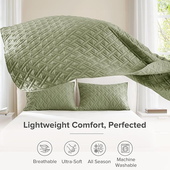 Comfort Spaces Twin Quilt Set Modern Reversible Diamond Coverlet Twin Bedding Set Cozy Quilted Winter Layer, All Season Lightweight Soft Twin Size Quilt, Kienna, Twin/Twin XL Olive Green 2 Piece