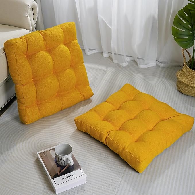 Tromlycs Floor Pillow Seating Cushions for Adults Set of 2 Sitting Large Square Pillow Gel Memory Foam 20 x 20 x 4 Inch Yellow