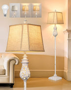 64'' Vintage Floor Lamp with Nightlight, Rustic Farmhouse Tall Standing Lamp with Rotary Switch and Beige Linen Shade for Living Room, Corner, Bedroom, House Decor, Cream White (Bulb Included)