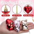 60pcs Valentine's Day Heart Ornaments - Valentine's Mother's Day Heart Baubles Shaped Hanging Ornaments Decoration for Valentine Tree Wedding Anniversary Party (Red)