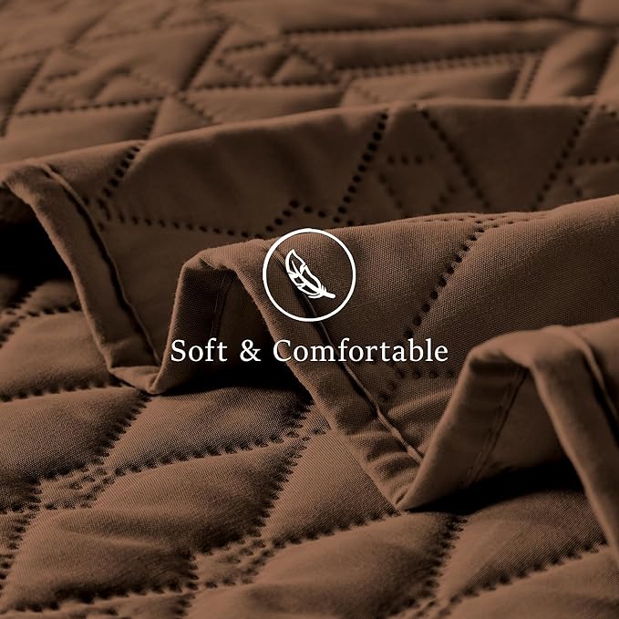 akkialla King/Cal King Size Quilt Bedding Set,Brown Lightweight Microfiber Soft Bedspread,Modern Style Geometric Pattern Coverlet Set for All Seasons,3 Piece(1 Quilt,2 Pillow Shams)