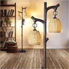 Scenekoy 68" High Farmhouse Rustic Country Cottage Floor Lamp Tree Trunk Faux Wood Column Dark Bronze Wicker Drum Shade Decor for Living Room Bedroom Reading Room