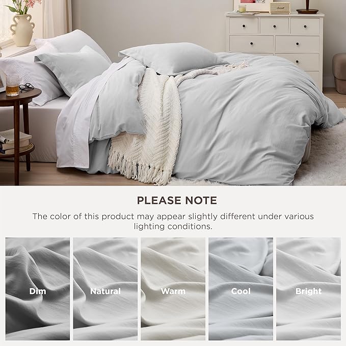 Bedsure Light Grey Duvet Cover King Size - 3 Pieces Prewashed Cotton-Like Polyester Extra Soft Bedding Set, Includes 1 Duvet Cover 104x90 Inches with Zipper Closure & 2 Pillow Shams, No Comforter
