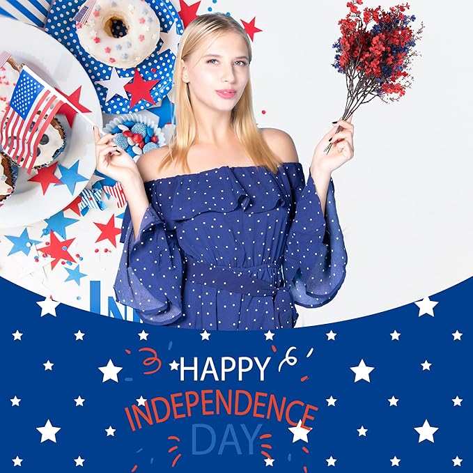4th of July Red White and Blue Decorations Flowers 12 Bundle Artificial Babys Breath Fake Silk Patriotic Flowers for Independence Day Americana Home Decor Floral Indoor Arrangement Table Centerpieces