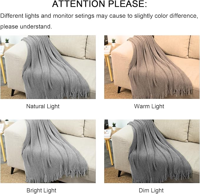 lifein Throw Blanket for Couch, Soft Boho Decor Bed Throw,Cozy Grey Knitted Chenille Small Farmhouse Lightweight Throw (Light Grey,60 * 80")
