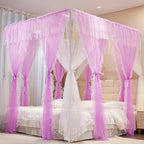 4 Corners Post Princess Curtains Bed Canopy for Girls 8 Panels Curtain- Double Layer Sheer Mesh Canopies Drapes Girls Room Decor (8P-Purple/White, 4P(33"x82") W+4P(43"x82") L/(Queen))