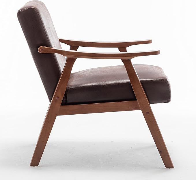Accent Chair with Microfiber Upholstery and Solid Wood Frame, Classic Mid-Century Modern Living Room Furniture for Extra Seating, Dark Brown
