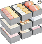 DIMJ Drawer Organizer Clothes - Underwear Organizer Small Sock Organizer Closet Organizers and Storage Box Dresser Drawer Dividers for Baby Clothes,Bra,Socks, Belt, Tie, Set of 9,Grey