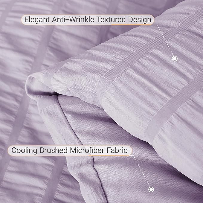 MUXHOMO 5 Pieces Twin Comforter Set, Seersucker Bed in a Bag Twin Size, All Season Luxury Bedding Set with Comforter, Flat Sheet, Fitted Sheet, Pillowcase & Sham, Lavender