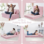 Folding Sofa Bed, 4 in 1 Convertible Sleeper Chair with Pillow, Twin Memory Foam Fold Out Chair Bed, Modern Floor Futon Sofa Couch Mattress for Living Room/Guest/Apartment, Pink