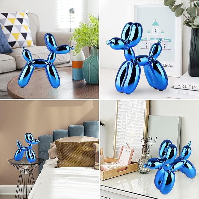 Blue Balloon Dog, Animal & Modern Sculpture, Preppy & Office Gold Decor, Small Figurines