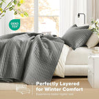 Comfort Spaces Charcoal Oversized Queen Quilt Set 102"x118" Bedspread Quilted Summer Lightweight Microfiber Bedding Coverlet with Double Sided Stitching Soft All Season 3 Piece with Matching Shams