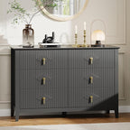 GarveeHome Fluted Dresser for Bedroom, 47.2 Inch Wide 6-Drawer Wood Dresser, Modern Chest of Drawers, Storage Organizer Cabinet for Living Room, Hallway, Entryway, Black