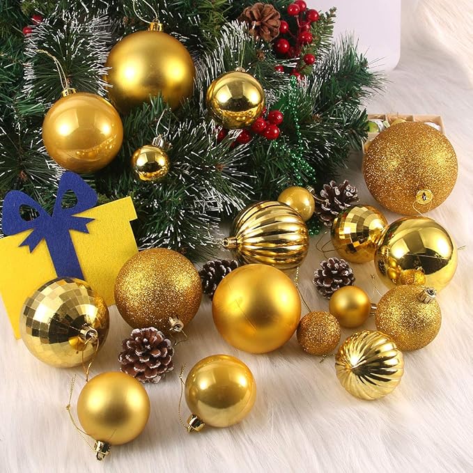 Gold 1.6" Small Christmas Balls Christmas Tree Decoration Ornaments Shatterproof Hanging Balls for Birthday Halloween Holiday Wedding Decorations Set of 12pcs