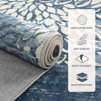 Dahlia Washable Runners for Hallways, 2x6 Blue Floral Kitchen Runner Rug,Non Slip Low Plie Hallway Rug,Boho Soft Non Shedding Carpet Runner for Bathroom Bedroom Laundry,Blue