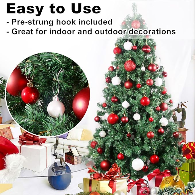 Red & White 1.6" Small Christmas Balls Christmas Tree Decoration Ornaments Shatterproof Hanging Balls for Birthday Halloween Holiday Wedding Decorations Set of 12pcs