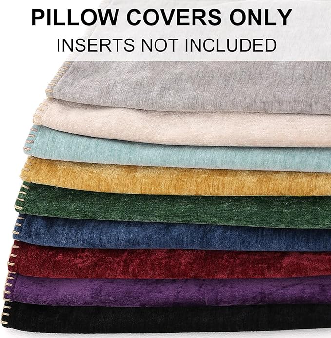 decorUhome Spring Chenille Soft Cozy Throw Pillow Covers 18x18 Set of 2, Modern Farmhouse Boho Velvet Decorative Pillow Cases with Stitched Edge for Couch Sofa Bed Home Decor, Aqua Haze