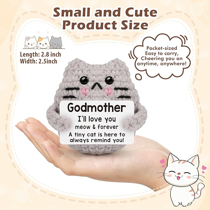 Godmother Gift from Godchild, Birthday Gifts for Godmother from Goddaughter Godson Emotional Support Crochet Cat Cute Stuff Thing Handmade Positive Crochet Christmas Stocking Stuffers