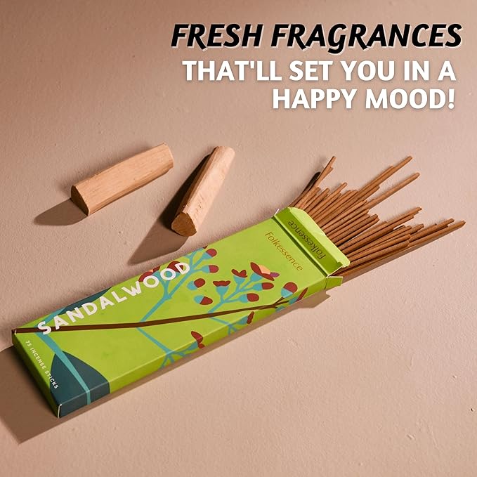 Folkulture Incense Sticks (75 Sticks) |8" Premium Sandalwood Incense Sticks for Calming,Aromatherapy, Valentines Day Gifts for Her |No Charcoal,Organic,Non Toxic, 45 Mins, Long Burning Insence-Sticks