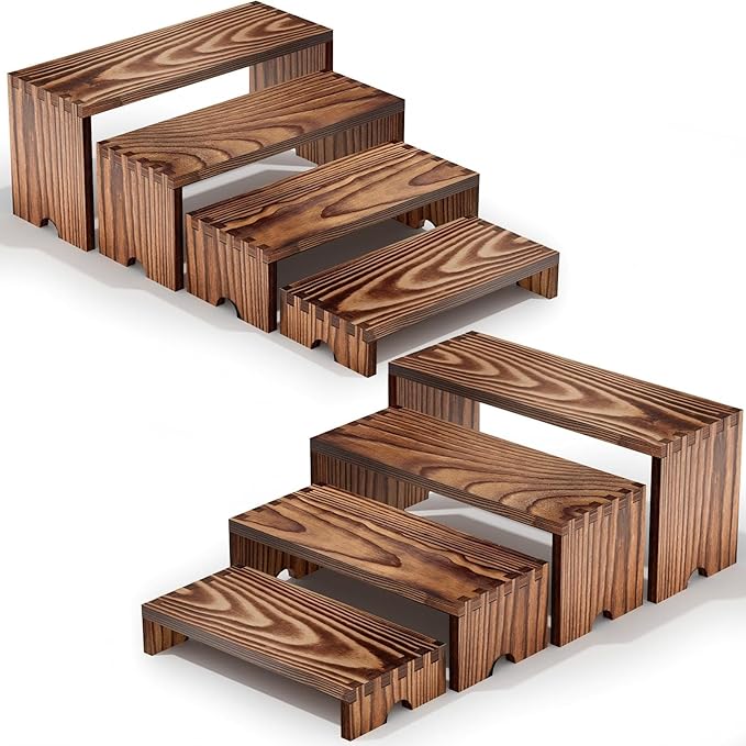 2 Set Large Wooden Tiered Riser Display Stands(4" Width),Stackable Wooden Cupcake Display Stand,Wood Risers for Decor,Dessert Table Display Set,Vendor Booth Display Items,Food Display Risers for Party,Cologne Perfume Organizer for Men Women（12" 11.2" 1...