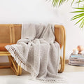 Ultra Soft Cozy Sherpa Throw Blanket, Light Weight Warm Decorative Throw Blanket with Tassel, 2 Tones Ombre Light Brown Pattern Reversible Boho Style Blanket for Sofa, Couch, Bedroom,Travel, 60”x80”