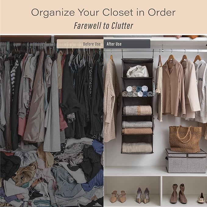 StorageWorks 5-Shelf Hanging Shelves for Closet, Clothes Organizers and Storage, 13" D x 15" W x 47 ¾" H, Gray