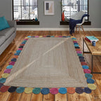 Scalloped Edge Rug, Hand Woven Natural Jute Area Rug, 12x18 Ft Beige & Multicolor Braided Sisal Kilim Rugs for Living Room, Kitchen, Entryway, Farmhouse