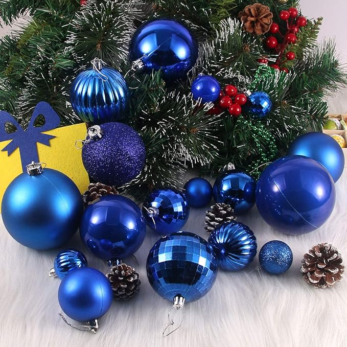 Royal Blue 4.0" Large Christmas Balls - Christmas Tree Decoration Ornaments Shatterproof Hanging Balls for Birthday Halloween Holiday Wedding Decorations Set of 4pcs