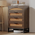 Mericonia 4 Drawer Rattan Dresser for Bedroom, Wood Tall Dresser for Closet with Metal Handles, Boho Nightstand Sets, Dressers & Chests of Drawers for Bedroom, Hallway and Entryway, Walnut