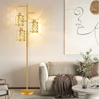 68" Dimmable Floor Lamp, Modern Standing Lamp with Elegant Metal Cage, Industrial Tall Tree Floor Lamps for Living Room, Bedroom, Study Room, Office (2000LM LED Bulbs Included) - Gold