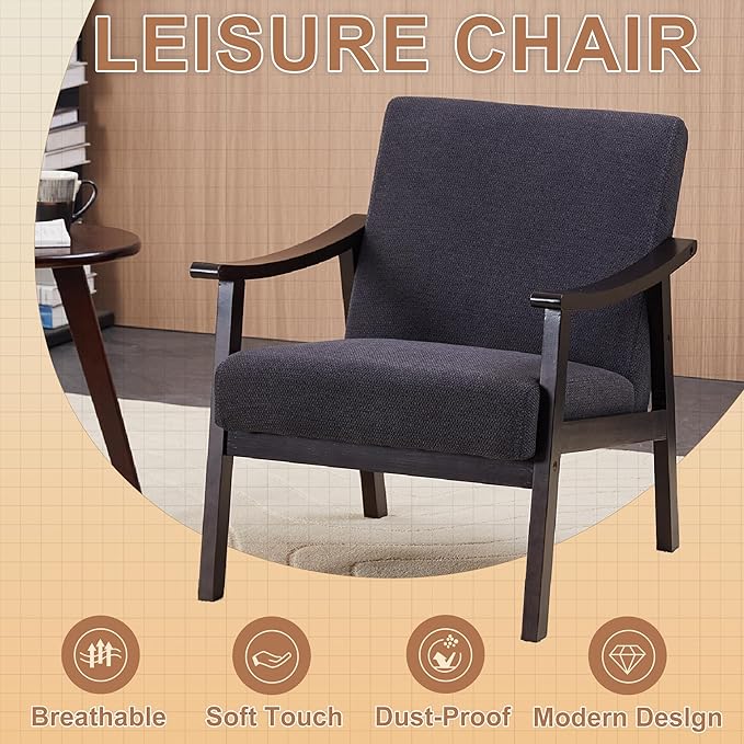 KEIKI Mid-Century Modern Accent Chair with Solid Wood Frame, Retro Inspired Wingback Chair for Stylish Interiors
