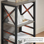 Small Bookcase,3 Tier Industrial Bookshelf with Metal Frame and Backboard,Low Grey Book Shelf,Book case for Small Spaces,Living Room,Bedroom and Home Office