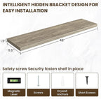 48 Inch Floating Shelves, 12 Inch Deep Floating Shelves for Wall, Floating Shelf with Invisible Brackets, 12 inch Deep Wall Shelves for Bathroom, Bedroom, Living Room, Vintage Gray Oak