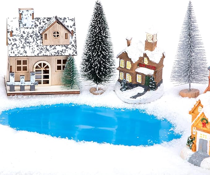 Wehhbtye 59'' x 15.7'' Christmas Village Ocean Display Mat, Christmas Village Miniature Ocean Mat, Xmas Villages PVC Pad Decoration for Holiday Mini Landscape Scene Accessories (Light Blue)