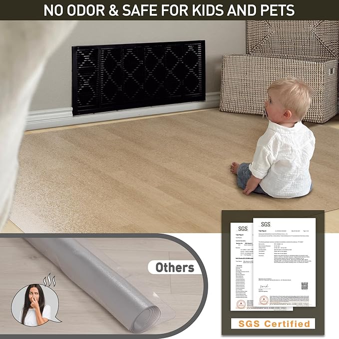 Clear Plastic Area Mat for Under High Chair, 3'×5' Large No Slip Waterproof Vinyl Floor Mat for Home, Anti-Spill Hard Floor Protector, Easy Clean Splat Mat