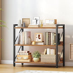 HOOBRO Bookshelf, 3-Tier Industrial Bookcase, Book Shelf Storage Organizer, Bookshelf with Metal Frame for Living Room, Bedroom, Home Office, Kitchen, Rustic Brown and Black BF718SJ01