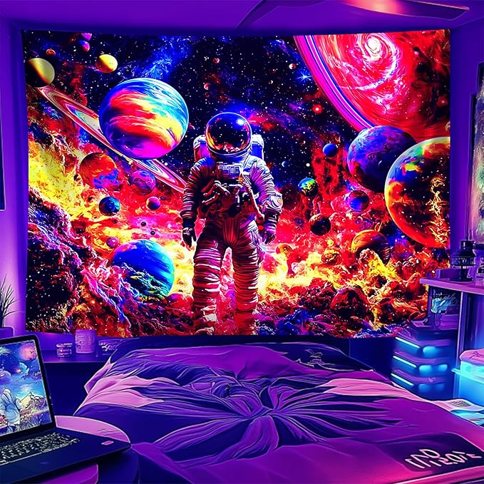 NYZE Astronaut Space Tapestry for Bedroom, Glow in the Dark Room Decor Wall Tapestries, Cool Galaxy Planet Wall Hanging, Wall Hanging for Men Guys Gamer Room Dorm Living Room 90in×70in