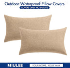 MIULEE Pack of 2 Decorative Outdoor Solid Waterproof Throw Pillow Covers Faux Linen Garden Farmhouse Cushion Cases for Patio Tent Balcony Couch Sofa 20x12 Inch Light Tan
