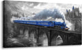 JEAWA Large Canvas Wall Art - Blue White Gray Landscape Painting Decor, Picture with Castle Bridge Train, Modern Art Prints for Living Room Bedroom Home Decoration, 29x58 IN