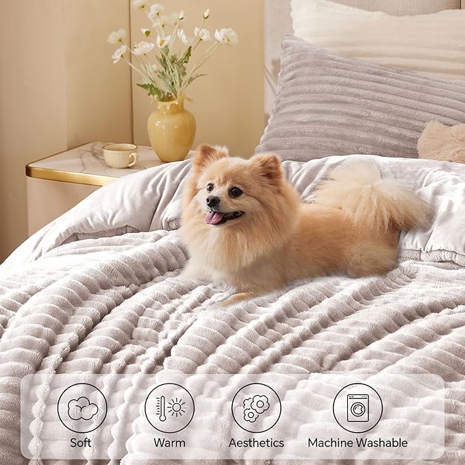 BEDELITE Fleece King Comforter Set -Super Soft & Warm Fluffy Lotus Pink Bedding, Luxury Fuzzy Heavy Bed Set for Winter with 2 Pillow Cases