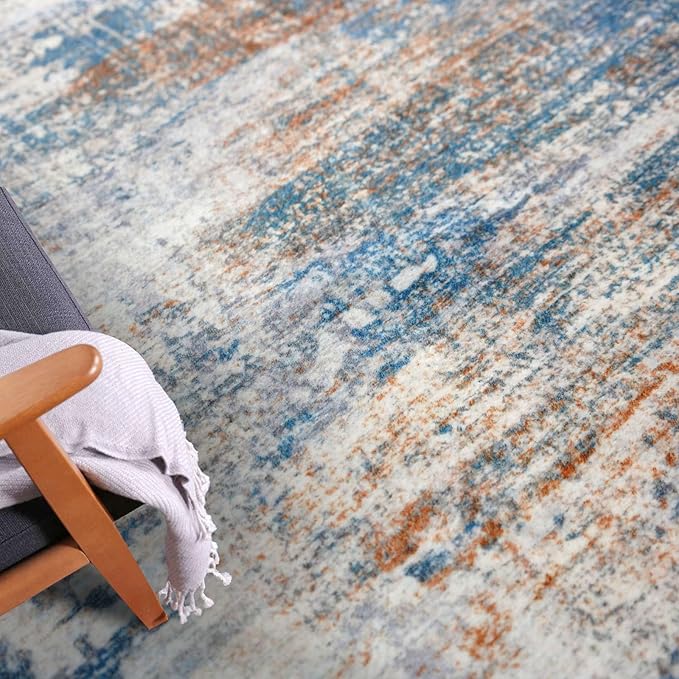 IOHOUZE Abstract Runner Rug 2x7 Ft Washable Runners for Hallways, Non Slip Kitchen Runner Printed Faux Wool Entryway Runners Indoor, Modern Abstract Floor Carpet for Hall Kitchen Bedroom, Blue Rust
