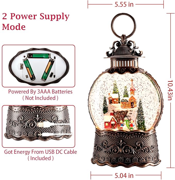 Christmas Snow Globe, Christmas Lantern Room Decor for Indoor Use, USB-Powered/Battery-Operated Glowing Water Lantern, Ideal for Holiday Decorations and Gift Giving