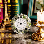 Mini Tabletop Clock, Decorative Vintage Floral Metal Table Clock with Battery Operated for Bedside, Table, Living Room, Home and Office