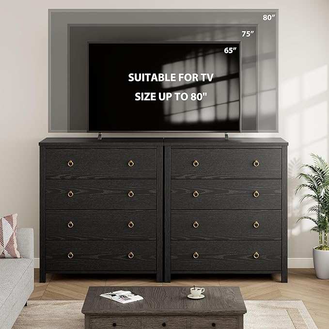 IDEALHOUSE Dresser for Bedroom, Chest of Dressers 37" Tall Dresser for Closet with 4 Drawers Chest with Clothes Storage Cabinet, Drawer Organizer for Bedroom, Living Room, Closet, Hallway, Black