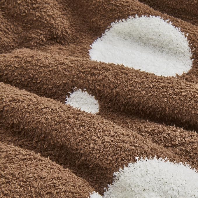 CozeCube Super Soft Fullfy Microfiber Reversible Knitted Blankets, Warm Cozy Fuzzy Plush Throw, Dark Brown and White Polka Dot Throw Blanket for Couch Bed Sofa, 60" x 80"