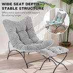 Welnow Modern Accent Chair with Ottoman, Upholstered Comfy Lounge Recliner Sofa, Thick Cushion Oversized Lazy Reading Chair with Footrest for Living Room, Bedroom, Apartment, Office, Dorm, Light Grey