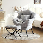 Lazy Chair with Ottoman, Large White Gray Lounge Accent Chair with Ottoman and FA Throw Pillow, Comfy Plush Reading Chair for Living Room Bedroom Dorm Room Office Apartment Relaxing Use